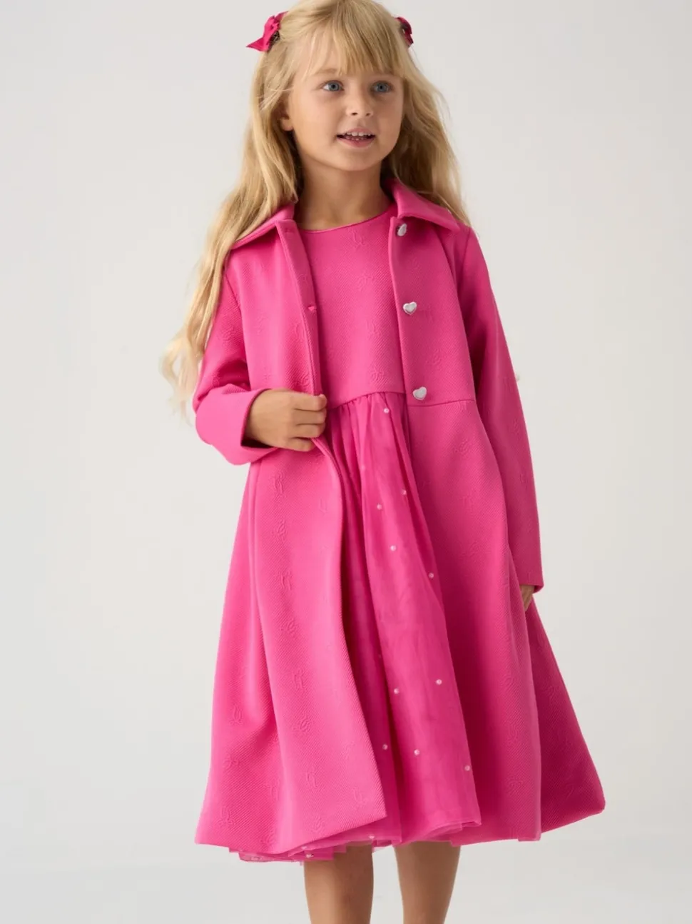 Miss Pink Jacquard Bows Jacket and Sequin Dress Set