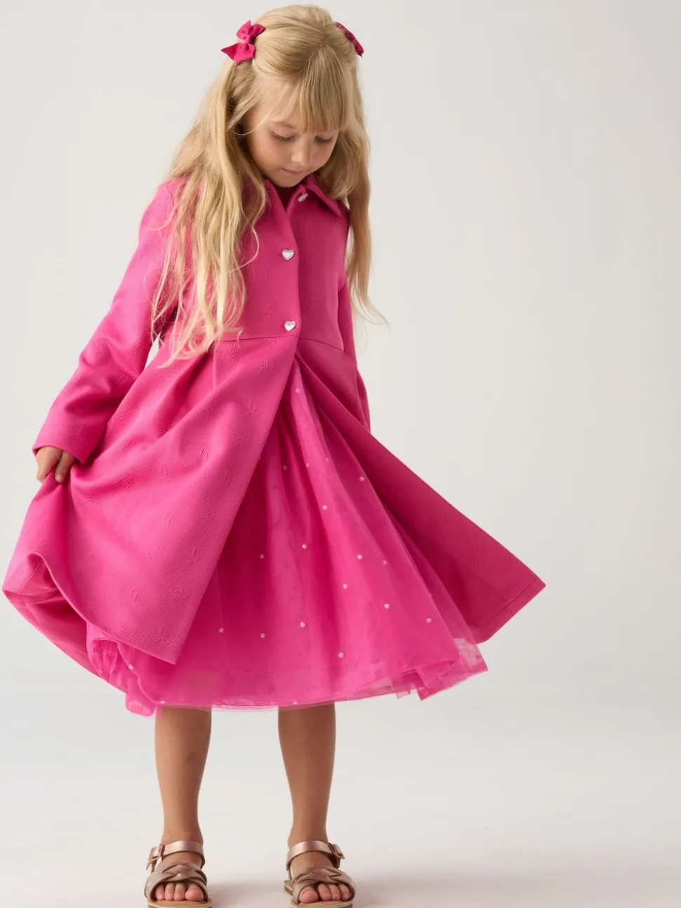 Miss Pink Jacquard Bows Jacket and Sequin Dress Set