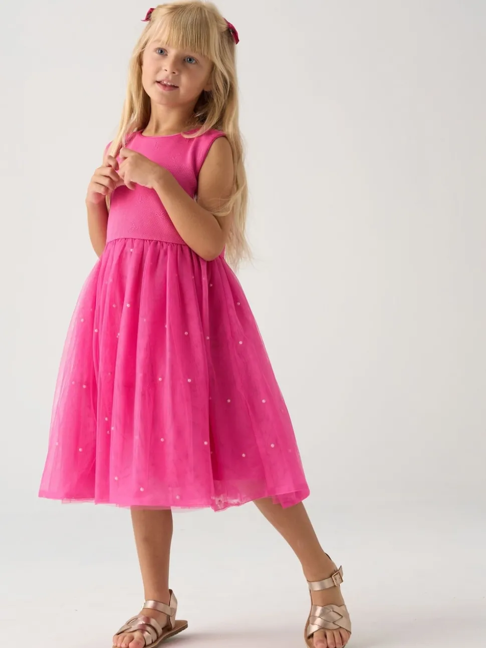 Miss Pink Jacquard Bows Jacket and Sequin Dress Set