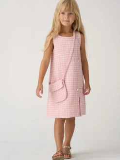 Miss Pink Tweed Check Jacket, Dress and Bag Set