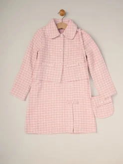 Miss Pink Tweed Check Jacket, Dress and Bag Set