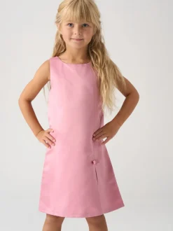 Miss Satin Shift Dress Faux Fur Cardigan and Bow Clip Set