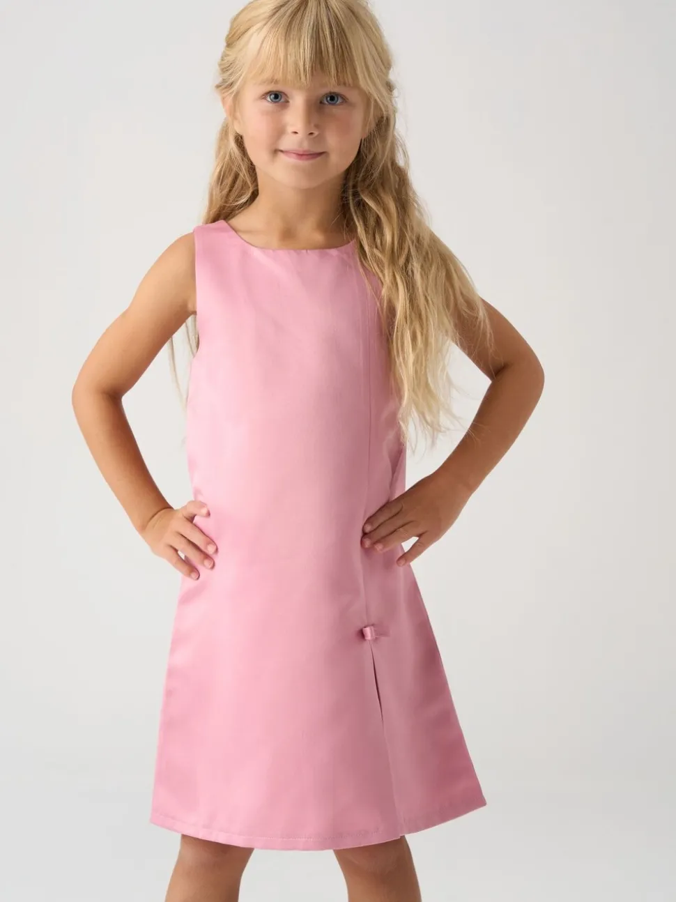 Miss Satin Shift Dress Faux Fur Cardigan and Bow Clip Set