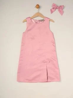 Miss Satin Shift Dress Faux Fur Cardigan and Bow Clip Set