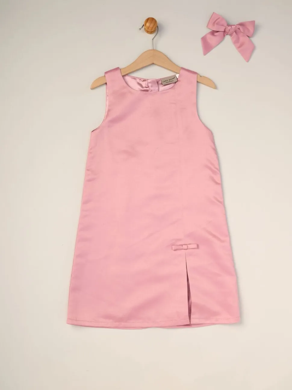 Miss Satin Shift Dress Faux Fur Cardigan and Bow Clip Set