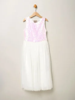 Miss Sequin Bow Tulle Skirt White Dress