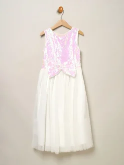Miss Sequin Bow Tulle Skirt White Dress