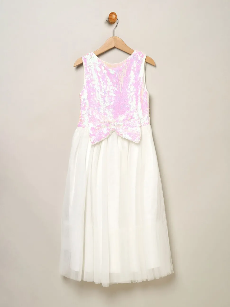 Miss Sequin Bow Tulle Skirt White Dress