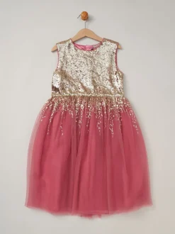 Miss Sequin Waterfall Dress With Faux Fur Bolero Outfit Set