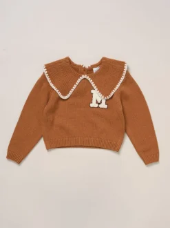 Miss True Knit Brown Jumper with Woven Collar and Check Skirt Set