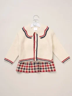 Miss True Knit White Cardigan with Check Skirt