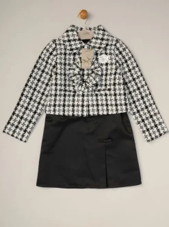 Miss Tweed Black Jacket Scrunchie and Satin Dress Set