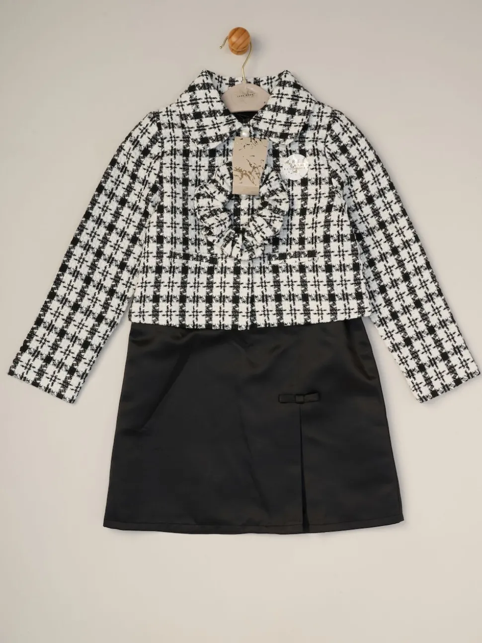 Miss Tweed Black Jacket Scrunchie and Satin Dress Set