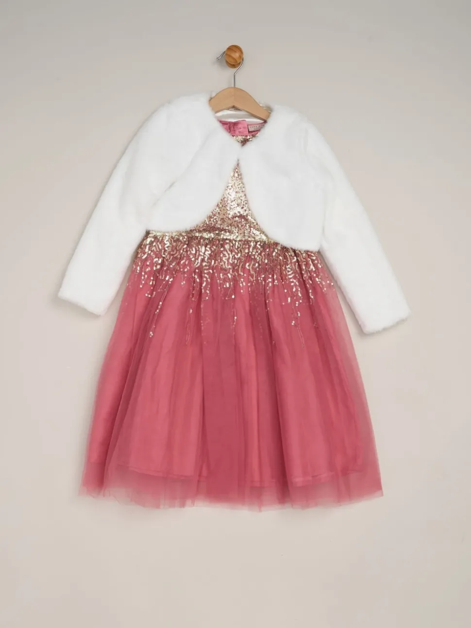 Miss Waterfall Sequin Dress and Faux Fur Bolero Set