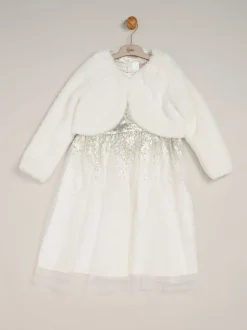 Miss Waterfall Sequin Dress and Faux Fur Bolero Set