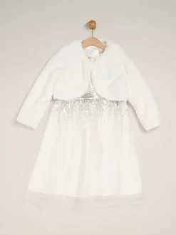 Miss Waterfall Sequin Dress and Faux Fur Bolero Set