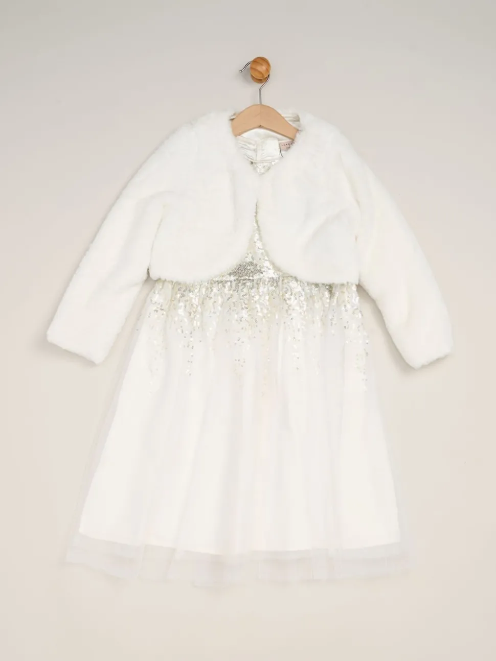 Miss Waterfall Sequin Dress and Faux Fur Bolero Set