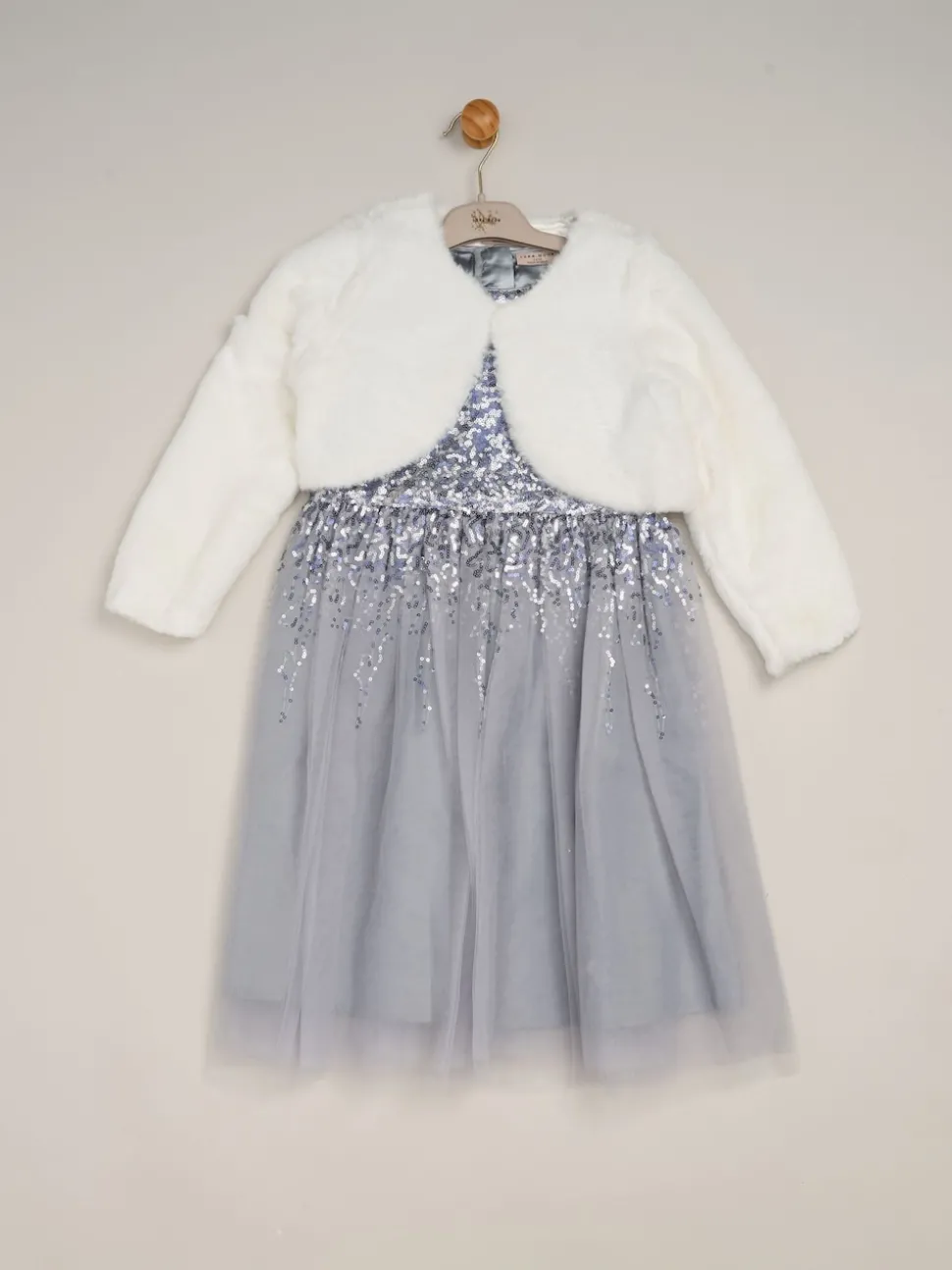 Miss Waterfall Sequin Dress and Faux Fur Bolero Set