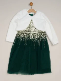 Miss Waterfall Sequin Dress and Faux Fur Bolero Set