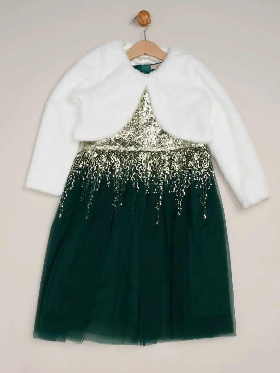 Miss Waterfall Sequin Dress and Faux Fur Bolero Set