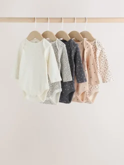 Monochrome Long Sleeve Baby Bodysuits 5 Pack