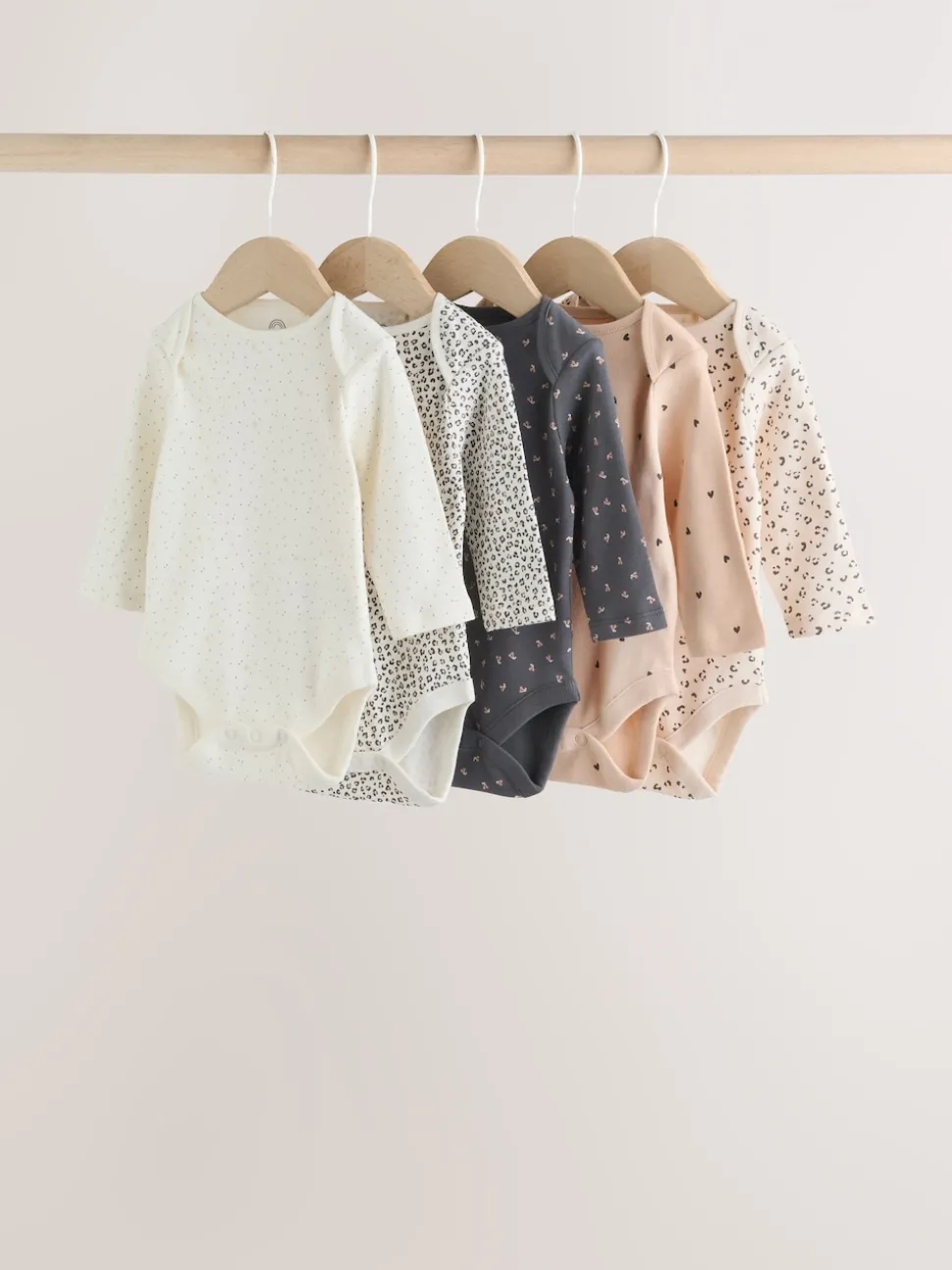 Monochrome Long Sleeve Baby Bodysuits 5 Pack