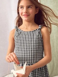 Mono Gingham 100% Cotton Barrel Playsuit (3-16yrs)