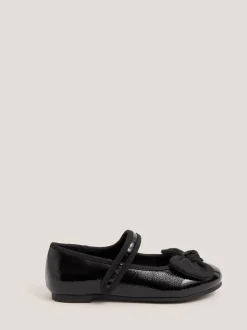 Monsoon Black Bow Patent Strap Ballet Flats