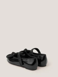 Monsoon Black Bow Patent Strap Ballet Flats