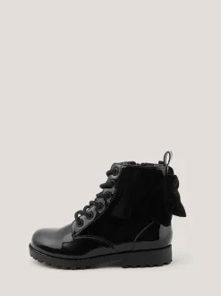Monsoon Black Bow Patent Lace Up Boots