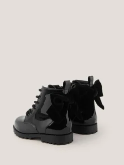 Monsoon Black Bow Patent Lace Up Boots