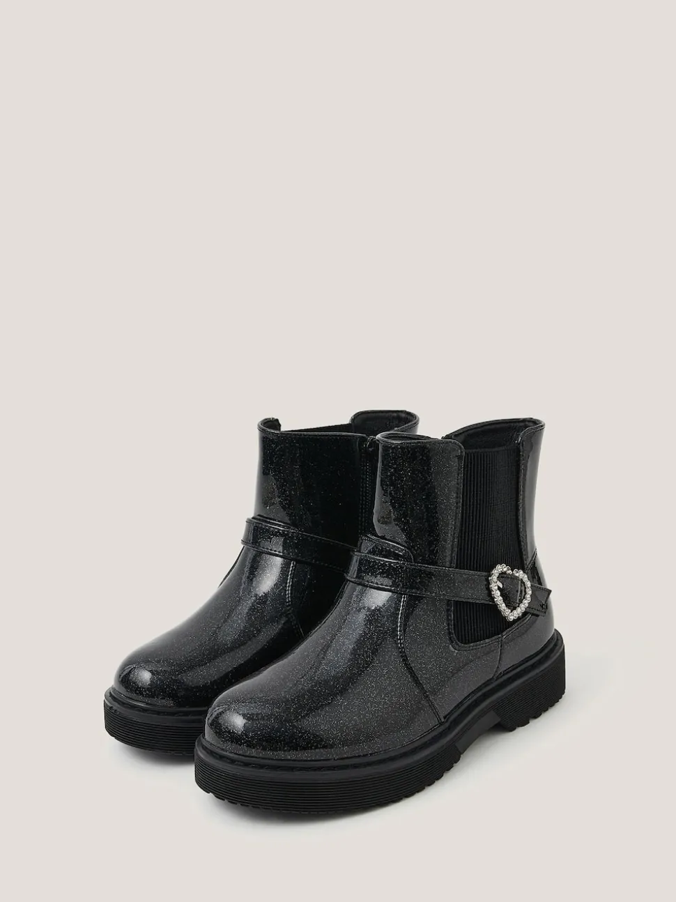 Monsoon Black Heart Buckle Glitter Patent Boots