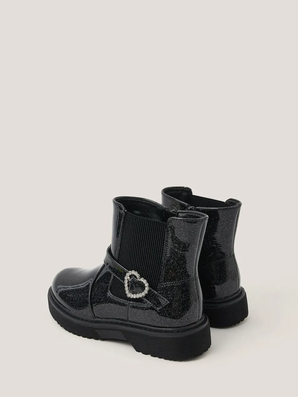 Monsoon Black Heart Buckle Glitter Patent Boots