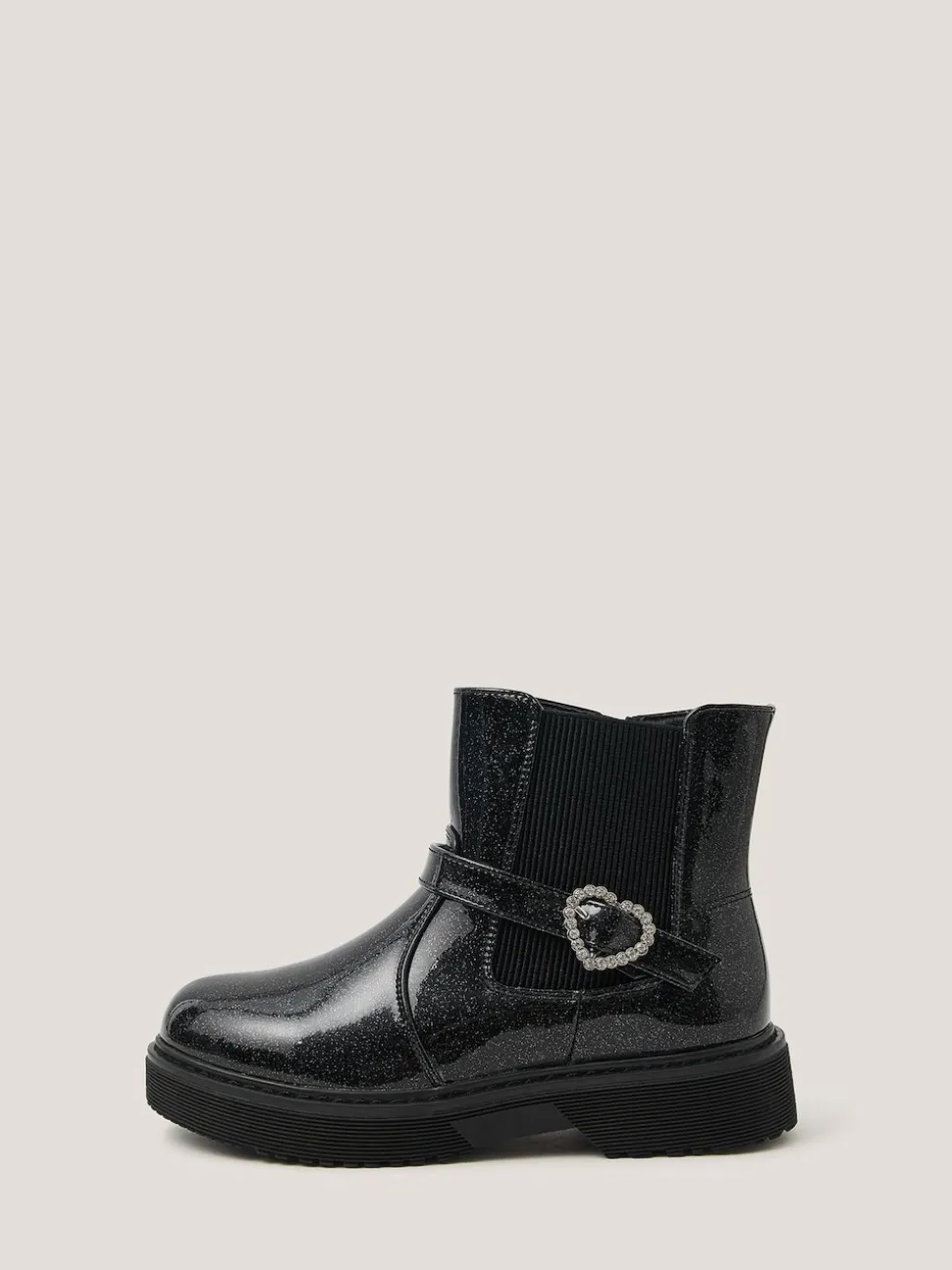 Monsoon Black Heart Buckle Glitter Patent Boots