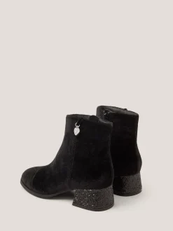Monsoon Black Velvet Glitter Heel Boots