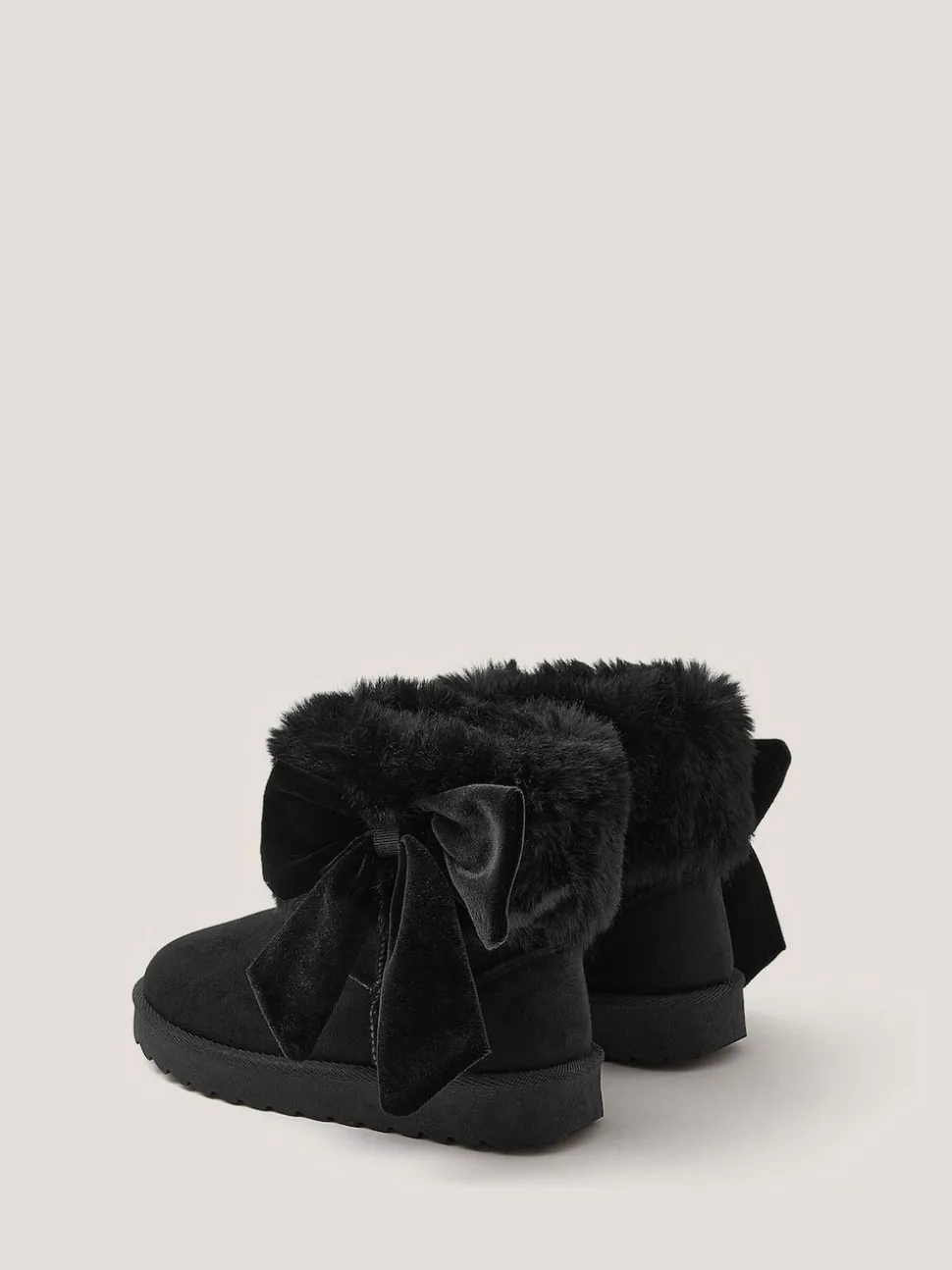 Monsoon Black Bow Faux Fur Suedette Ankle Boots