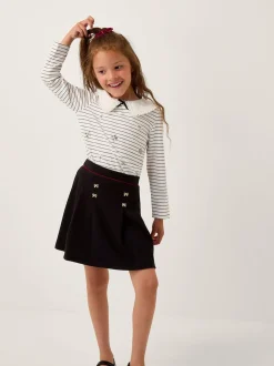 Monsoon Black Bow Pointelle Pleated Skirt