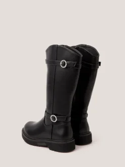 Monsoon Black Diamante Buckle Knee High Boots