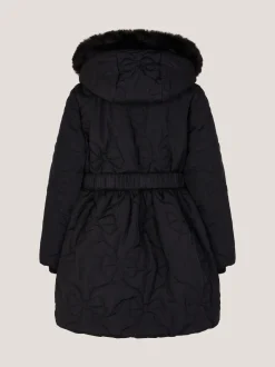 Monsoon Black Faux Fur Hooded Bow Quilted Coat