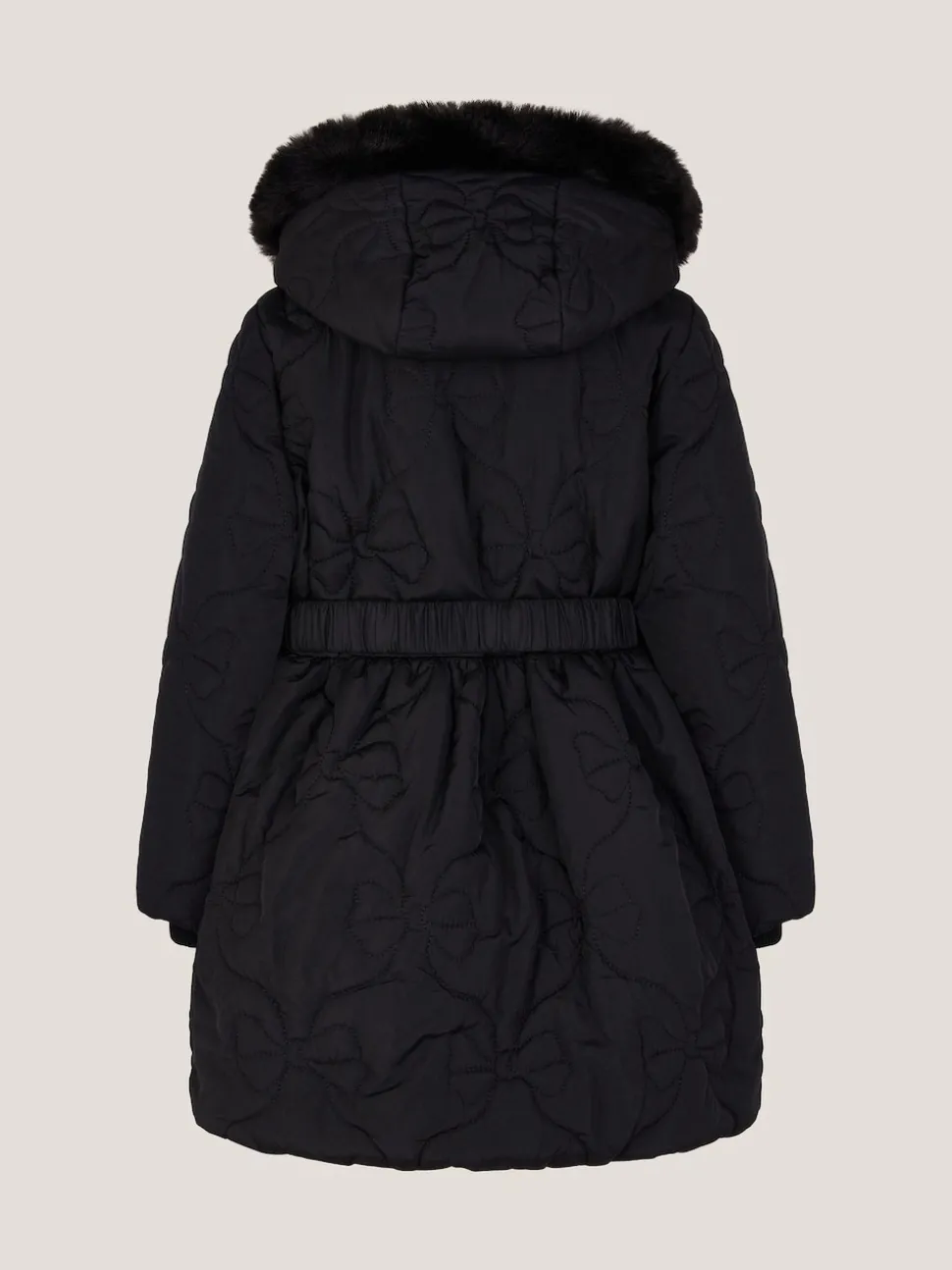 Monsoon Black Faux Fur Hooded Bow Quilted Coat