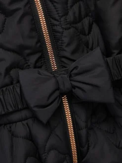 Monsoon Black Faux Fur Hooded Bow Quilted Coat
