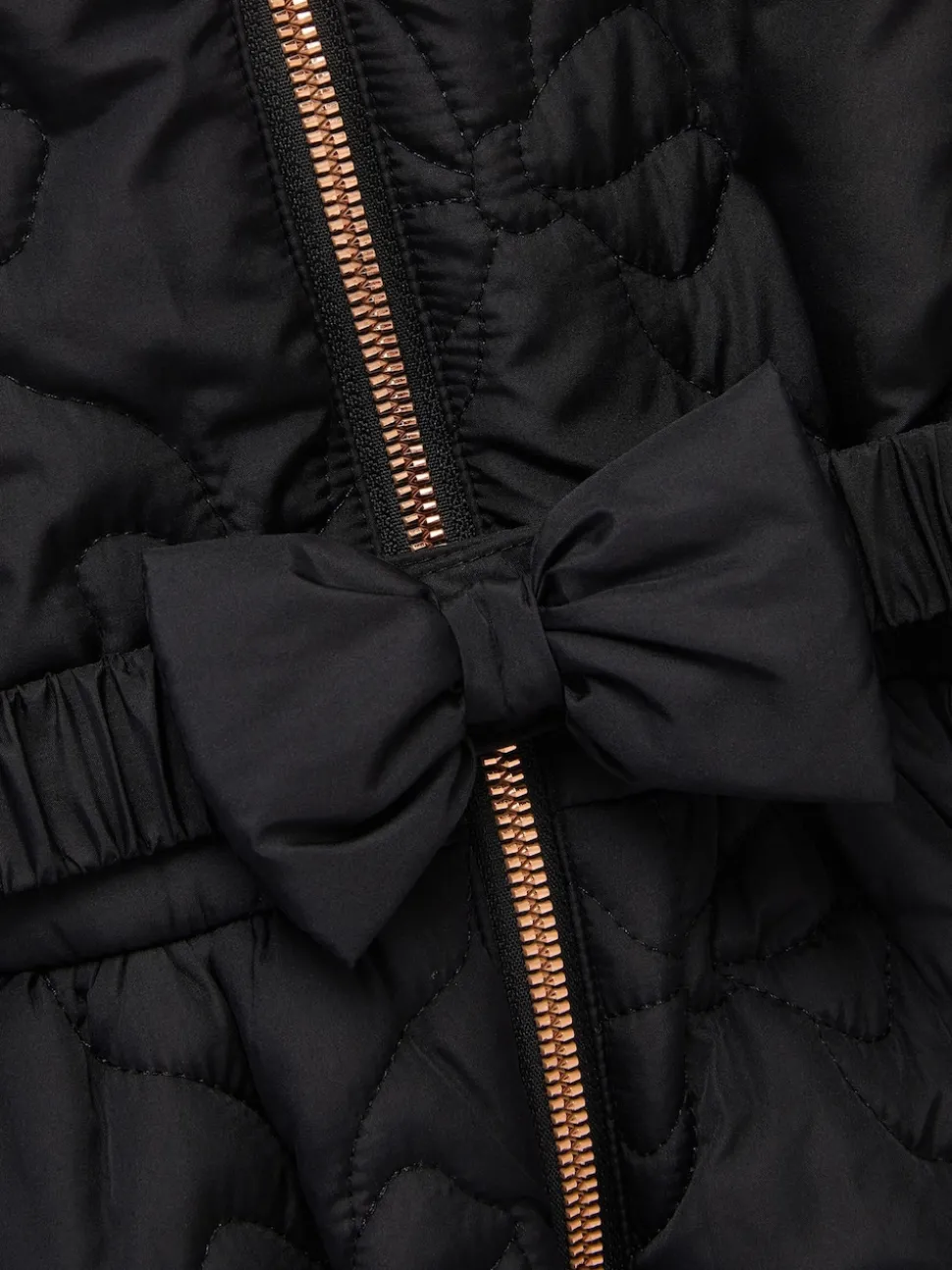 Monsoon Black Faux Fur Hooded Bow Quilted Coat