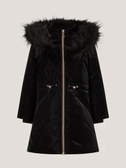 Monsoon Black Faux Fur Hood Padded Coat