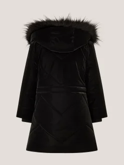 Monsoon Black Faux Fur Hood Padded Coat