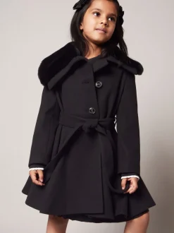Monsoon Black Fluffy Collar Belted Puffer Coat