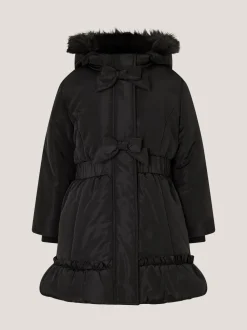 Monsoon Black Frill Bow Hooded Coat