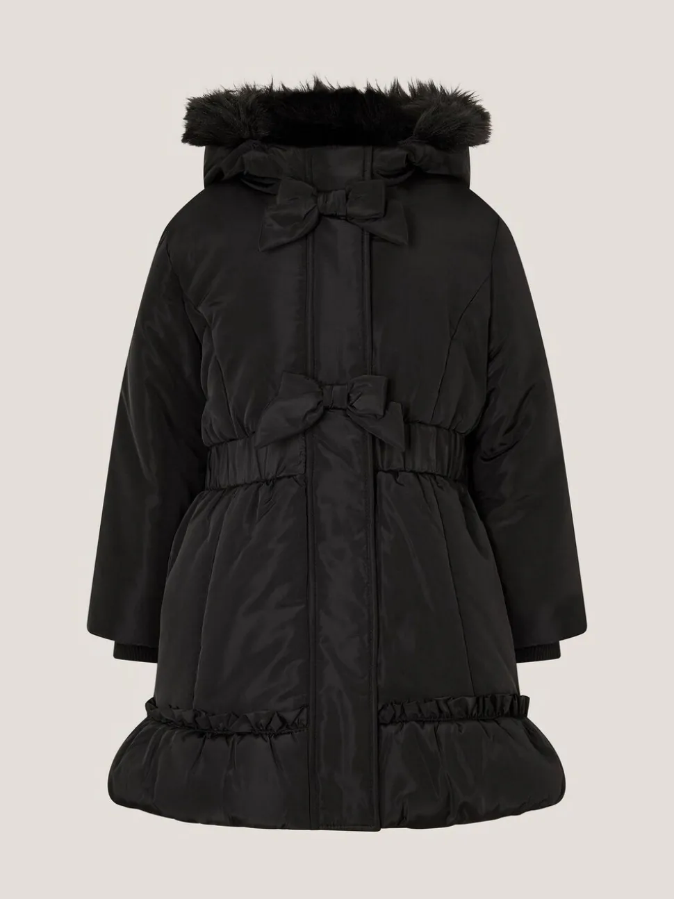 Monsoon Black Frill Bow Hooded Coat