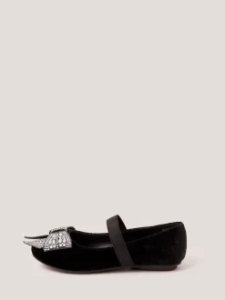 Monsoon Black Jewel Bow Velvet Ballet Flats