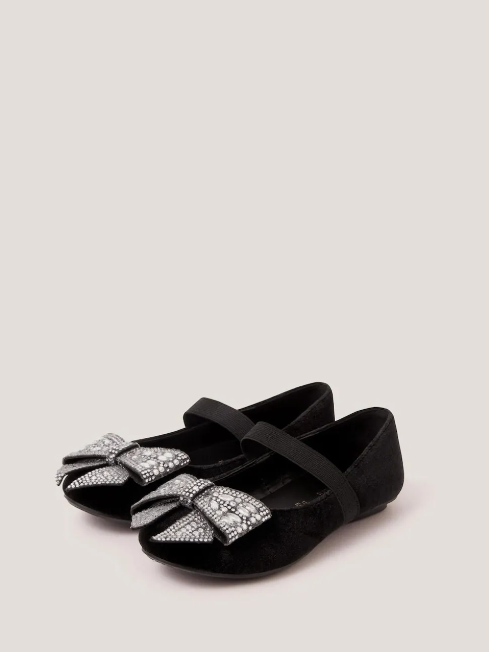 Monsoon Black Jewel Bow Velvet Ballet Flats