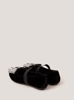 Monsoon Black Jewel Bow Velvet Ballet Flats
